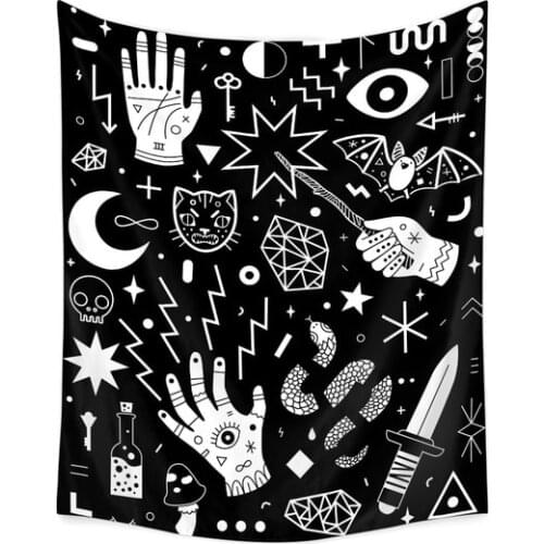Black and White Boho Creative Tapestry Rectangular Bedroom Bohemian Moon Star Home Decor Background Decoration Wall Hanging