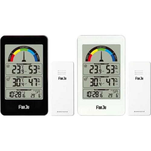 Digital Thermometer Hygrometer Weather Station Wall Clock Wireless Sensor Alarm Comfort Pointer Display Table Watch