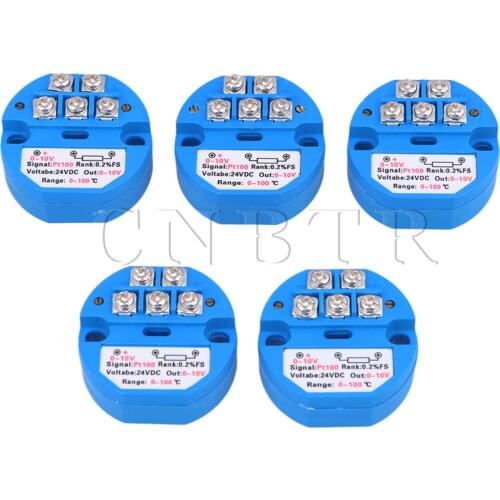 CNBTR 5PCS Blue Plastic Metal DC24V 0-100 Degree Output PT100 Temperature Sensor Transmitter