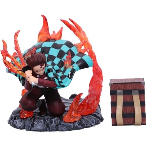 15cm Anime Demon Slayer Kamado Tanjirou GK Flame Effect Action Figure PVC Hand Model Doll Series Childrens Toys Boxed