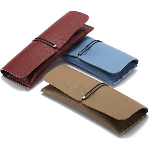Elbru PU Leather Elastic Drawstring Handmade Glasses Case Fashion Buckle Soft Leather Sunglasses Box Reading Glasses Box