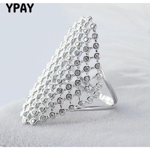 YPAY Mesh Net Finger Ring 2018 New Authentic 925 Sterling Silver Adjustable Band Rings for Women & Men Fine Jewelry YMR466