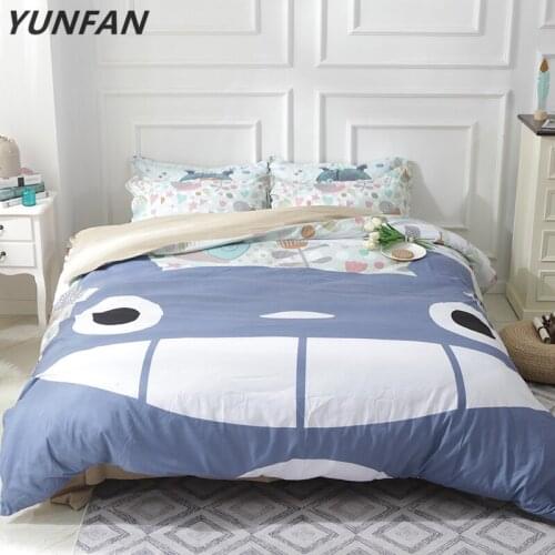 Japanese Anime Smiling face totoro Bedding Set Boy blue 3pcs bedclothes duvet cover quilt cover Comfortable pillow case