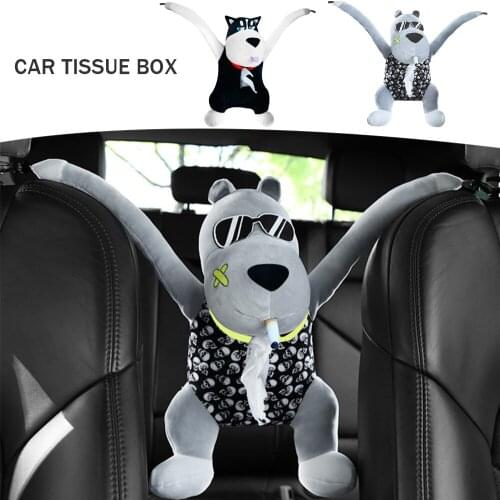 Cute Dog Car Tissue Box Cartoon Car Interior Decoration Armrest Box Tissue Box Creative Trailer Drawer Box Armrest Box