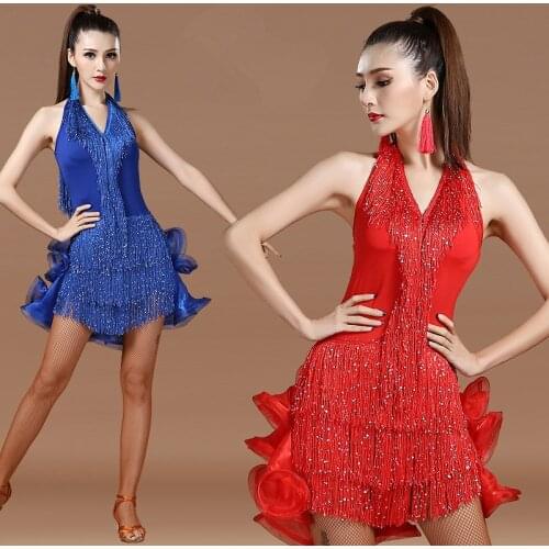 Latin dance dress dancing ballroom wear adult salsa tango dress for adults womens ladies competition costume sequin fringe