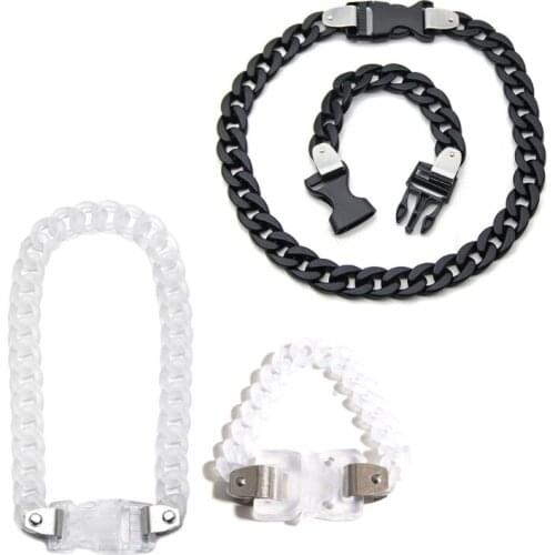 2Pcs Cool Acrylic Wide Chain Buckle Bracelet Necklace Rock Punk Transparent Chain Chunky Choker Necklace Fashion Jewelry