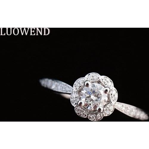 LUOWEND 18K White Gold (AU750) Engagement Ring Bague Gold Eternity Ring Natural Diamond Ring for Women Wedding Diamond jewelry