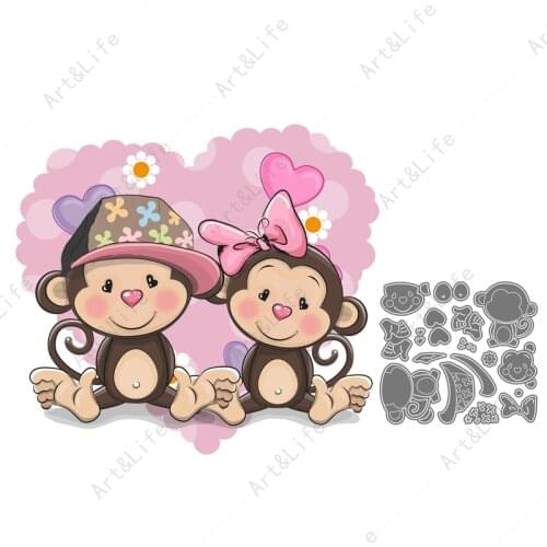 Hot New Metal Cutting Dies Cute Monkey I Love you Stencil for Making Scrapbook Album Birthday Paper Cards Embossing Cut Die