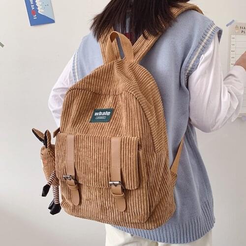 Stripe Cute Corduroy Womens Backpack School Bag For Teenage Girls Boy Luxury Harajuku Female Fashion Bag Student Lady Book Pack