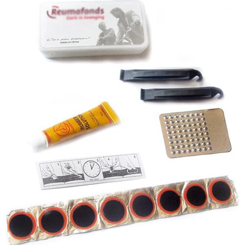 Bike Inner Tire Patch Repair Kit - with 8 PCS Vulcanizing Patches, 1 Glue, Portable Storage Box, Metal Rasp and Lever