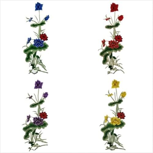 50pcs/Lot Lotus Leaf Embroidery Patches Letters Clothing Decoration Accessories Diy Iron Heat Transfer Applique Iron on Patch