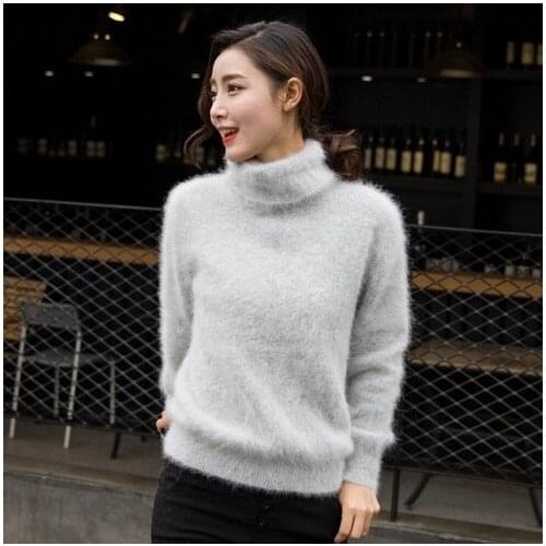 New Europe women 100% real mink cashmere sweater female turtleneck sweater loose thickened base free shipping S245