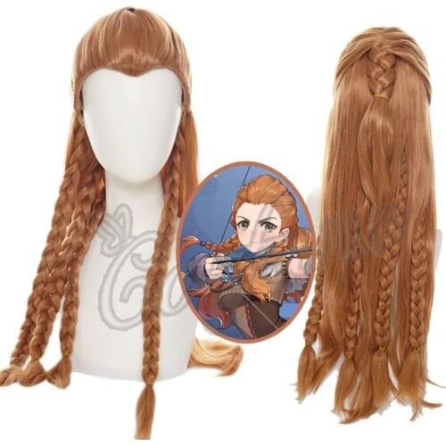 Genshin Impact Aloy Cosplay Wig Long Brown Braided Wigs Women Halloween Hair Heat Resistant Synthetic Hair Party Wigs Role Play