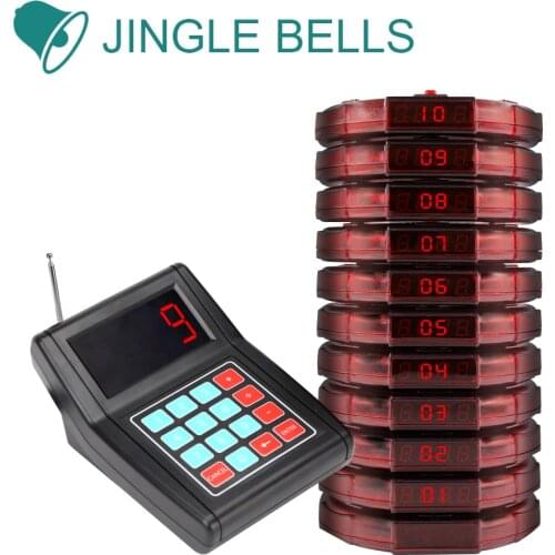 JINGLE BELLS Wireless coaster pagers paging system 1 keyboard+10 pagers 1 charger wireless calling systems queueing system