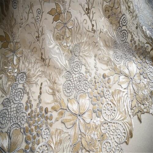 Latest African Laces Royal Floral Gold Africa Nigerian Wedding Lace New French Tulle Net Lace Fabric