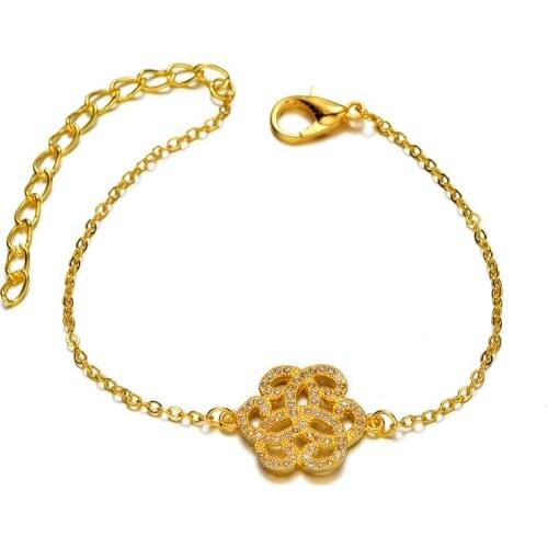 Simple Delicate Rose Flower Shape Charm Hand Chain Micro Pave Zircon Bracelets For Women Beautiful Jewelry