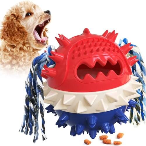Rubber Pet Dog Toys Stretch Leaking Ball Pet Dog Interest Interactive Chew Toy Teeth Cleaning Balls with Cotton Rope Puppy Toy