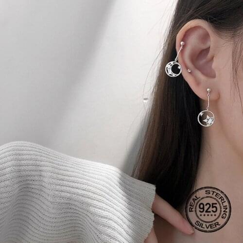 S925 Silver Needle Earrings For Women Pendant Stars Diamond Zircon Round Punk Design Fashion Student Party Gift Jewelry INEFFA