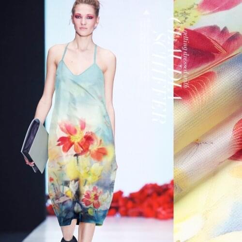 PRINT SILK ORGANZA SATIN FABRIC 140cm width 12momme 100% Pure Silk Gauz Fabric Digital Printing Chinese Traditional Painting