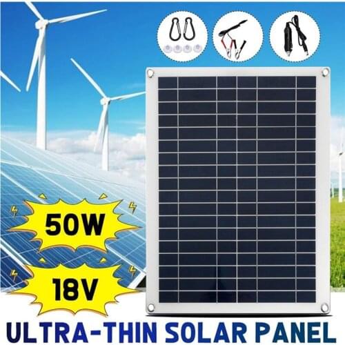 Solar Cells 50W Semi-Flexible Polycrystalline Dual Output DC USB 5V Solar Panel Charging for Car Phone Touring Camping Battery