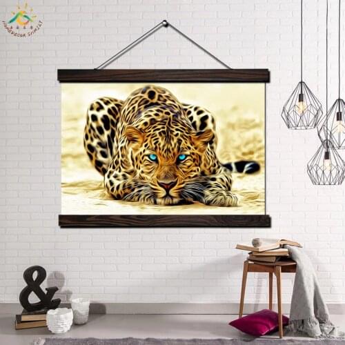 Leopard Animal Modern Wall Art Print Pop Art Picture And Poster Solid Wood Hanging Scroll Canvas Painting Art Home Decoration