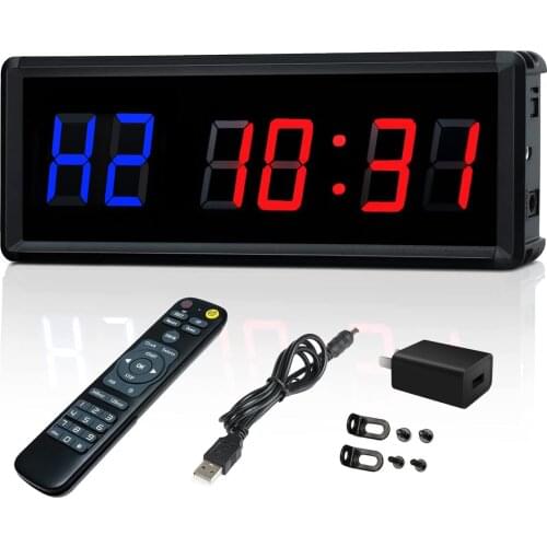 1.5" LED Gym Timer Interval Timer Count Down/Up Clock Stopwatch Workout Clock with Remote for Home Gym Fitness