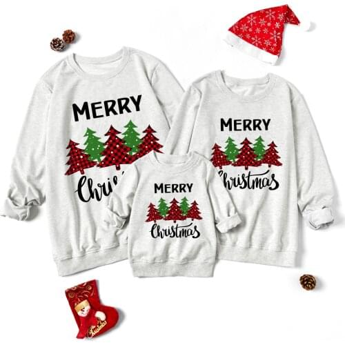 PatPat Christmas Tree Letter Print Grey Family Matching Long-sleeve Sweatshirts