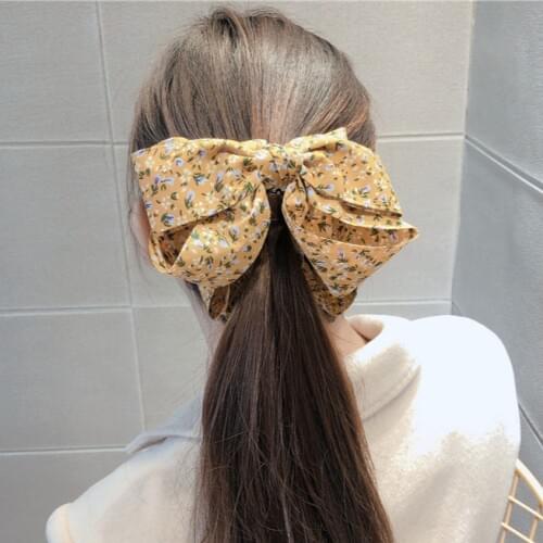 Fashion Flower Large Bow Cloth Hairpin Forest Fairy Sweet Bowknot Fabric Banana Hair Clip Pins Hairgrips Women Hair Accessories