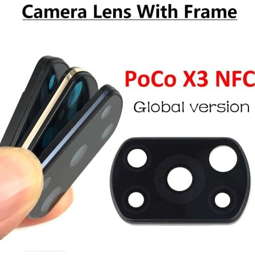 10Pcs Camera Glass Lens Back Rear Camera Glass Lens With Frame Circle For Xiaomi Mi Poco X3 NFC Global Version Repair Parts