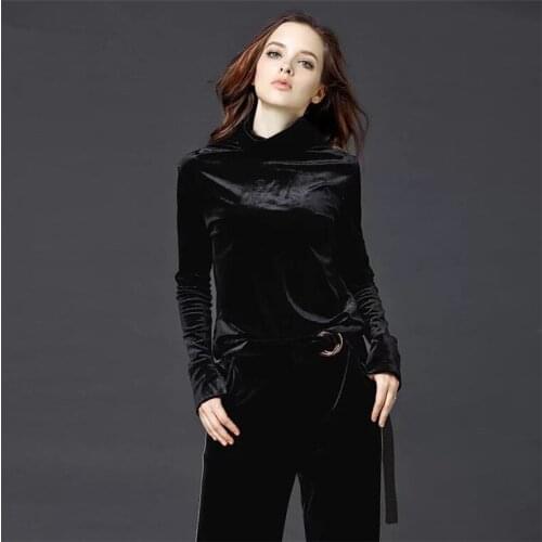 2020 Spring and Autumn Women Velvet Long Sleeve Turtleneck Blusas Sexy Velour Shirts tops Plus Size 6XL 7XL 8XL