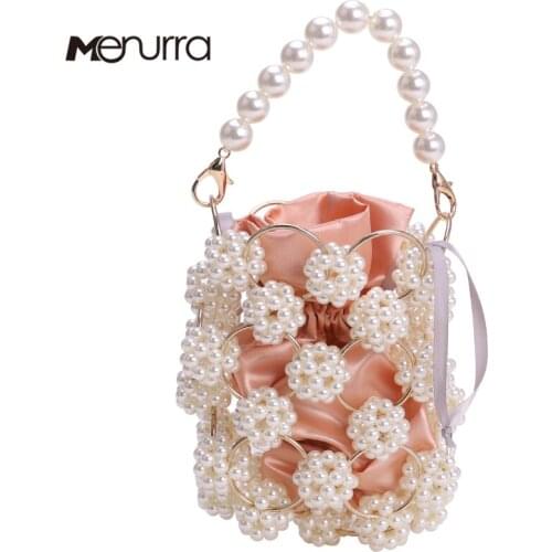 Fashion Pearl Beaded Bucket Bag Womens Handbags Luxury Handmade Beaded Crossbody Bags Party Elegant Evening Bags Ladies Purses