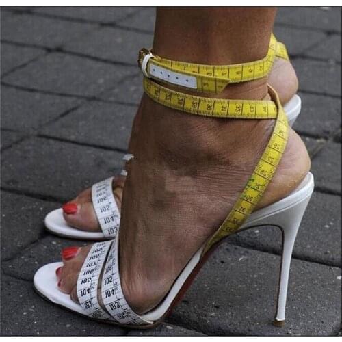 Unique Design Ruler Cross High Heel Sandals Charming Ankle Straps Rulers High Heel Sandals Women Sexy Formal Dress Shoes