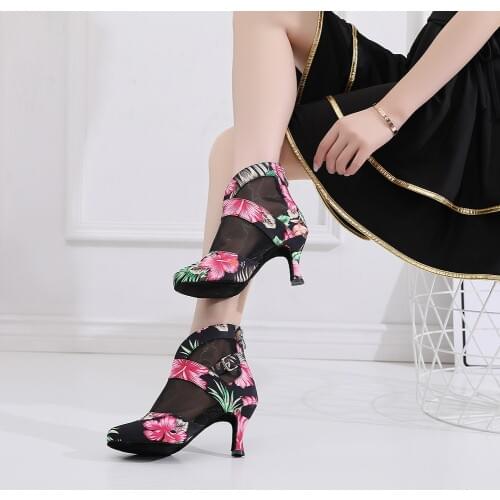 DKZSYIM Jazz salsa Latin dance shoes dancing women plus size Czech women high heel 6-10 CM boots white boots flower boots