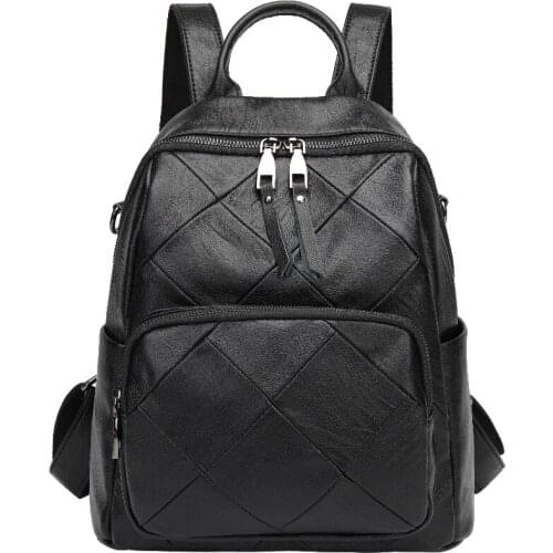 Women Backpack Genuine Leather Backpacks Lady 2021 New Fashion Shoulder Bag Female Large Capacity Solid Black School Bag