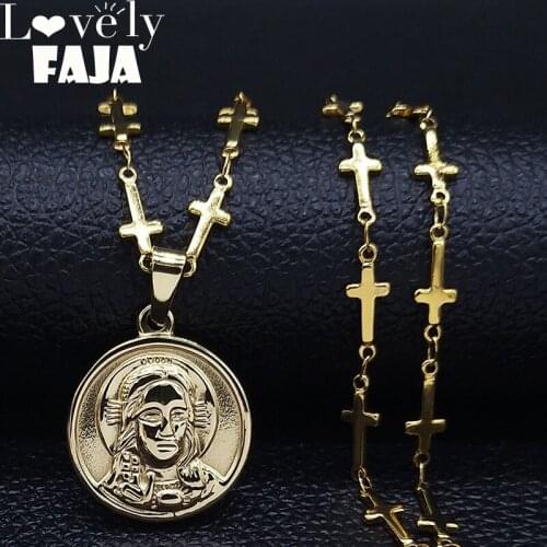 2021 Fashion Cross Jesus Stainless Steel Statement Necklace for Women Gold Color Necklaces Pendants Jewerly cadenas mujer N19569