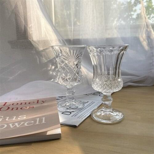 150Ml 2Pcs/Set Classical Relief Footed Carved Red Wine Glass Creative Goblet Whisky Vodka Sake Dessert Wine Cup