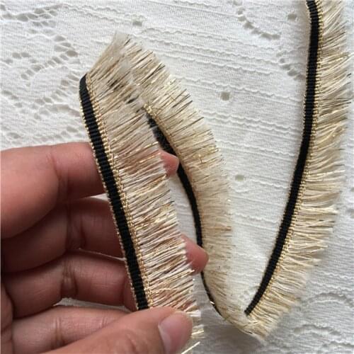 2cm 5yards Gold Thread +Beige Cotton Tassel Black Edge Curtain Fringe Household Accessories Tassel Lace Trim X374