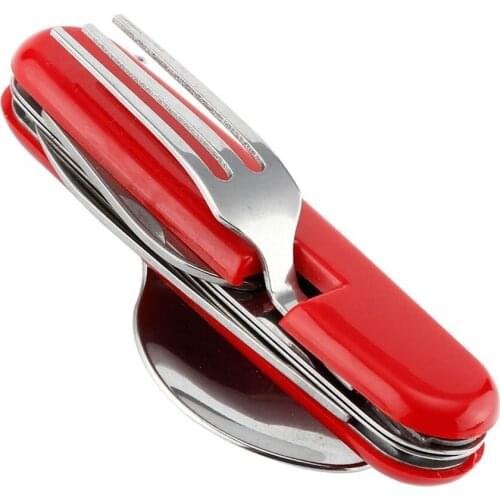 4 in1 Multifunctional Outdoor Tableware Stainless Steel Foldable Fork Spoon Knife Picnic Camping Hiking Travelling Dinnerware