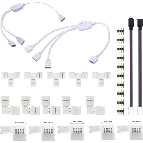 4PIN 8MM 10MM RGB LED Strip Light Connector 1 TO 2 3 5050 2835 5630 5730 LED Strip T L Shape Connector LED Light RGB Strip