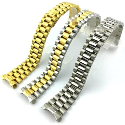 Watch accessories stainless steel three-bead solid strap for Rolex 20mm mens and womens waterproof folding buckle strap