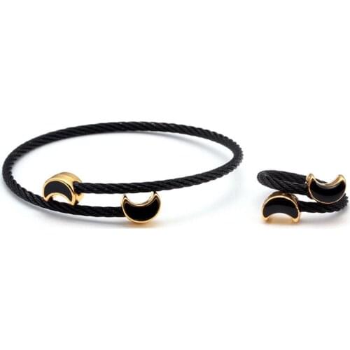 Luxury Moon Design Stainless Steel Open Cuff Charm Bracelets Punk Women Female Chain Link Fashion Party Bangles