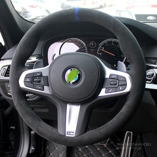 Real Alcantara suede steering wheel cover for BMW 5 series 525Li 528 530i 7 series hand-sewn grip cover Auto parts accessories