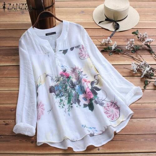 ZANZEA Elegant Printed Shirt Womens Autumn Blouse 2021 Vintage Floral Casual Blusas Female Long Sleeve Shirts Plus Size Blusas