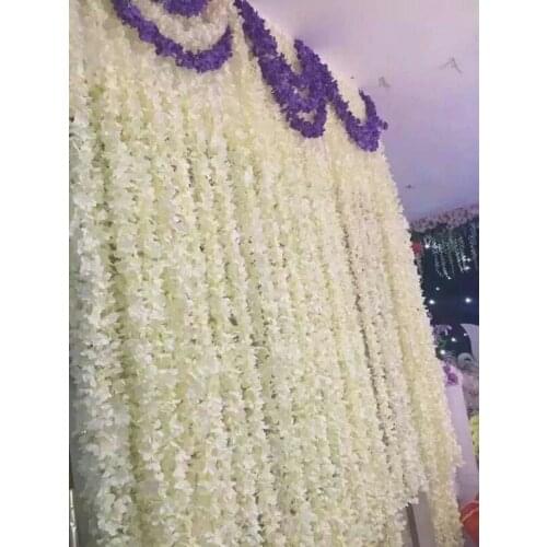 2 Meter Long Elegant white Artificial Silk Flower Wisteria Vine Hydrangea Rattan For Wedding Decorations Props
