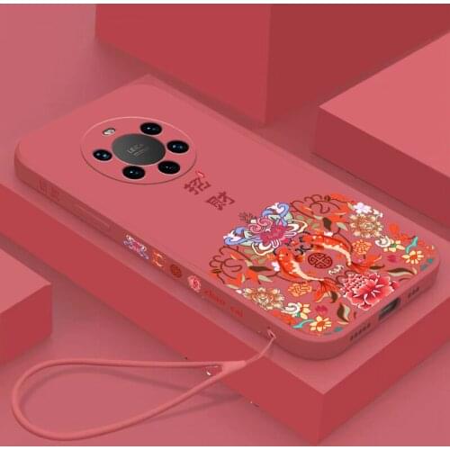Chinese Auspicious Retro Palace Soft Gel Liquid Phone Cases For Huawei Mate40Pro+ Casing With Phone Straps