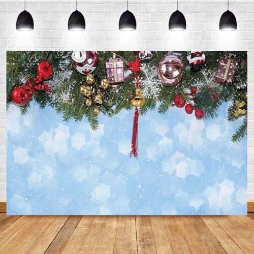 Laeacco Winter Christmas Background Snowflake Branch Ball Birthday Custom Photographic Photo Backdrop For Photo Studio
