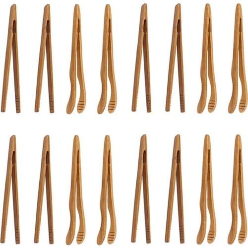 Best 16Pcs Bamboo Toaster Tongs - 7 Inch Reusable Wood Cooking Tongs -Kitchen Utensil for Cheese Bacon Muffin Fruits Bread