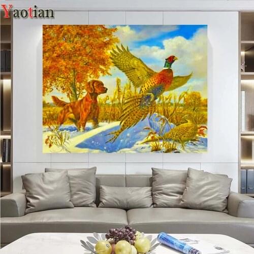 Full Drill Square Round 5D Diamond Painting Pheasant Dog Diy Diamond Embroidery Mosaic Labrador Cross Stitch Kit Decoration New