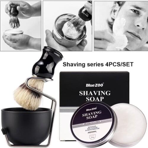 Black Series 4 Pcs Suit Men Face Care Shaving Shaving Cream Moustache Brush Foam Bowl Face Beard Cleaning Care Tool