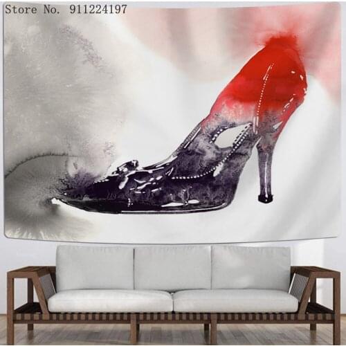 Crystal Shoes Print Wall Tapestry Hanging Retro Wall Decor Tapestries Bedroom Drom Room Red High Heels Wall Decor Tapestry Girls